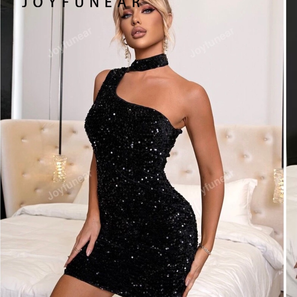 Black Sequin One-Shoulder Bodycon Dress